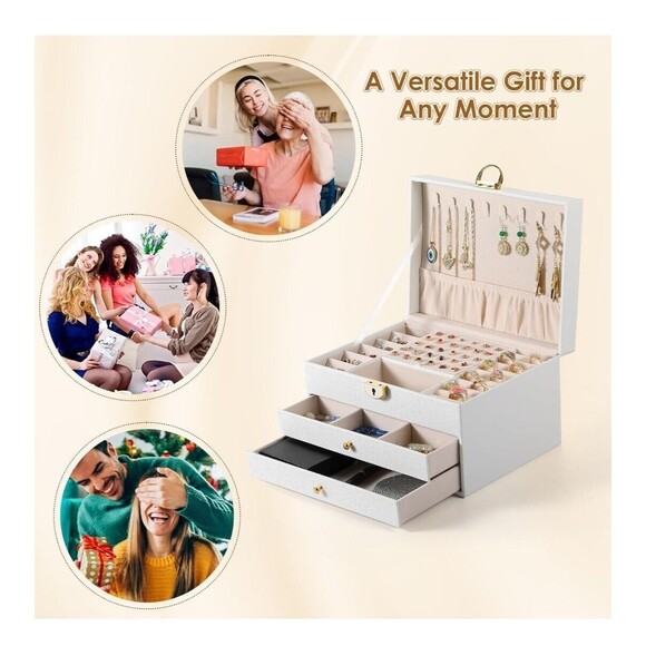 3 Layer White Jewelry Box, Jewelry Holder Organizer , Large - Picture 7 of 14